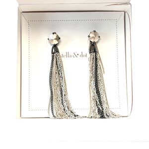 Stella & Dot Tassel Fringe Metallic Stud Earrings – Mixed Metal Chains Retired